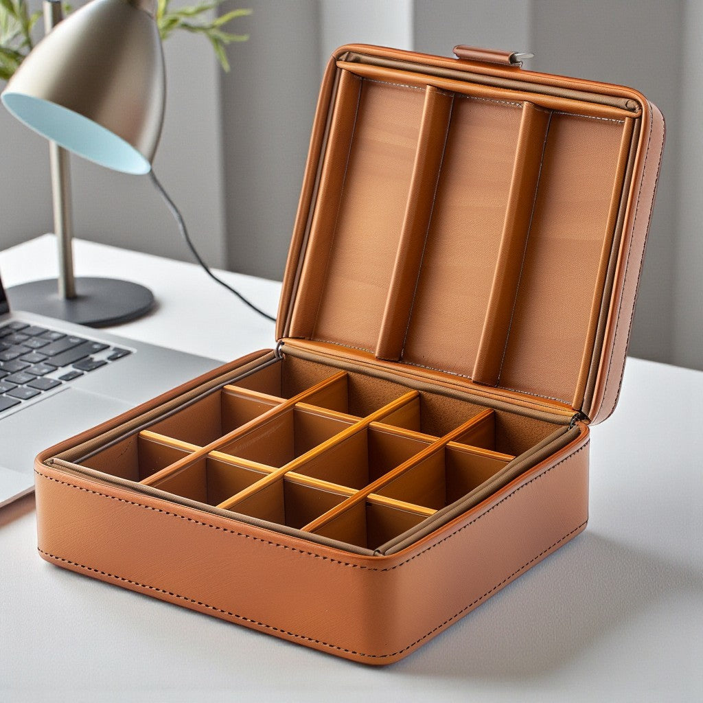 Vozlix Premium Bamboo & Leather Desktop Organizer - Multi-Compartment Storage Caddy