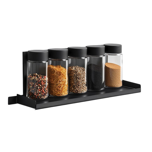 Vozlix Floating Wall-Mounted Kitchen Spice Rack - Punch-Free Matte Black Organizer