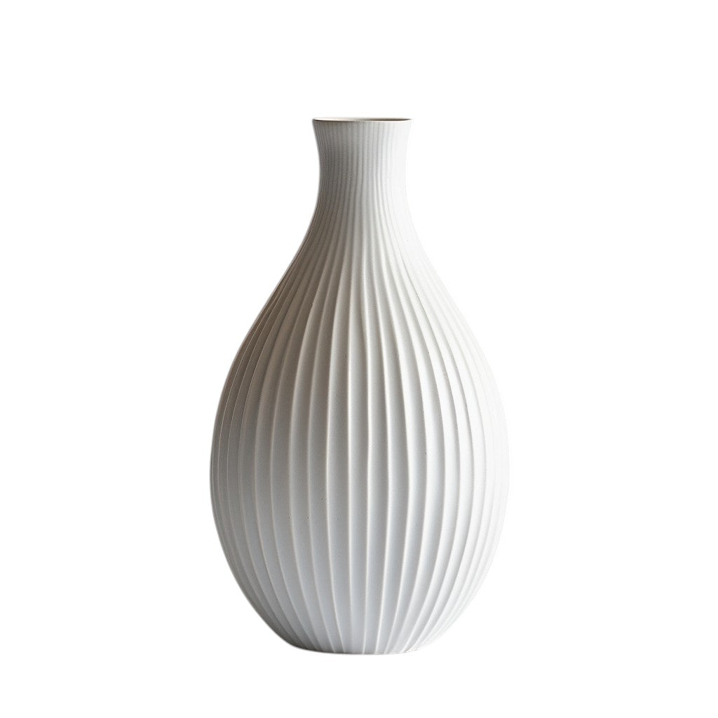 Vozlix Modern Ribbed Ceramic Vase for Home Decor - Minimalist Textured Flower Vase