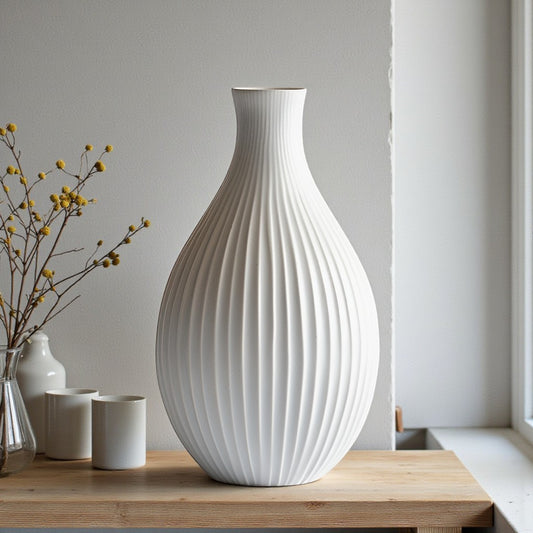Vozlix Modern Ribbed Ceramic Vase for Home Decor - Minimalist Textured Flower Vase