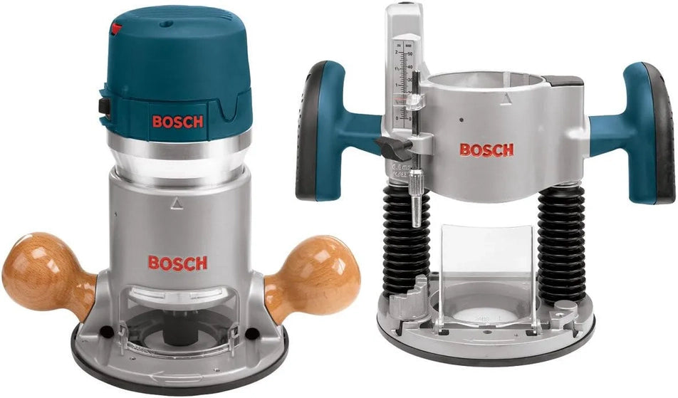 BOSCH 1617EVSPK Wood 12 Amp Router Tool Combo Kit - 2.25 Horsepower Plunge Router & Fixed Base with a Variable Speed
