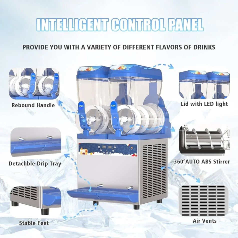 Commercial Slushy Machine - 1000W 30L Tanks Slush Maker Machine 304 Stainless Steel Commercial Margarita Machines Efficient Cooling the Ideal Slushie Maker for Bars Cafes Restaurants