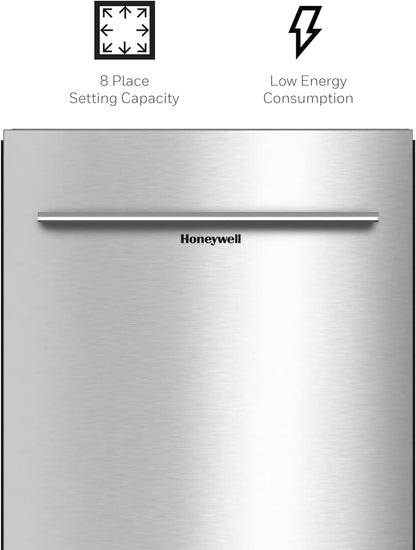 Honeywell 18 Inch Dishwasher with 8 Place settings, 6 Washing Programs, Stainless Steel Tub, UL/Energy Star- Stainless Steel