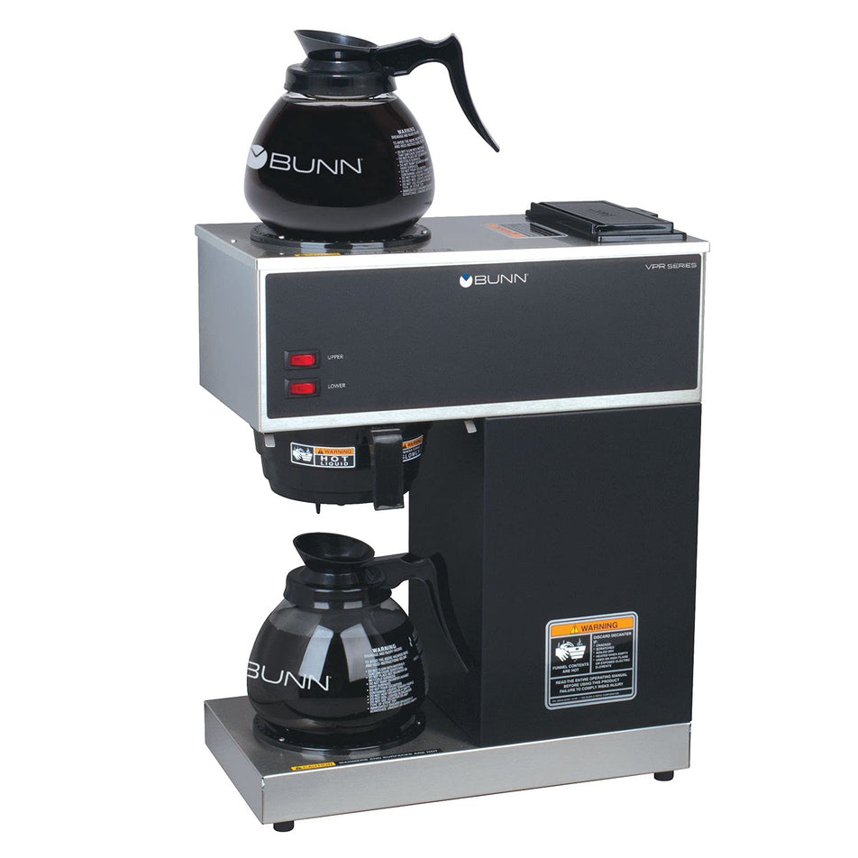 BUNN VPR-2GD 12-Cup Pourover Coffee Maker, Black, with Upper & Lower Warmers, 2 Glass Decanters, Commercial Use