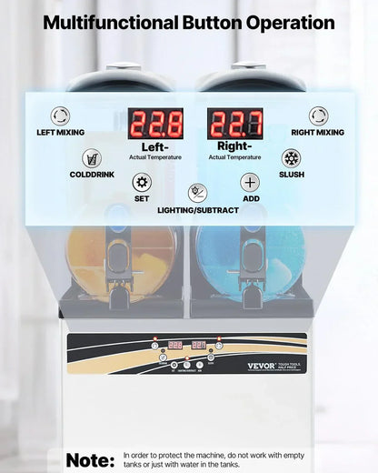 VEVOR Slushy Machine, 15Lx2 Double Tank Commercial Margarita Machine, 120 Cups Stainless Steel Margarita Smoothie Frozen Drink Machine, Slushie Machine for Home Party Restaurants Cafe Bars
