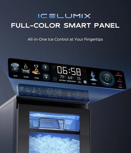 Nugget Ice Maker Countertop, Smart Pebble Ice Machine with APP Control, 44 lbs/24H Soft Pellet Chewable Ice with Self-Cleaning, Stainless Steel