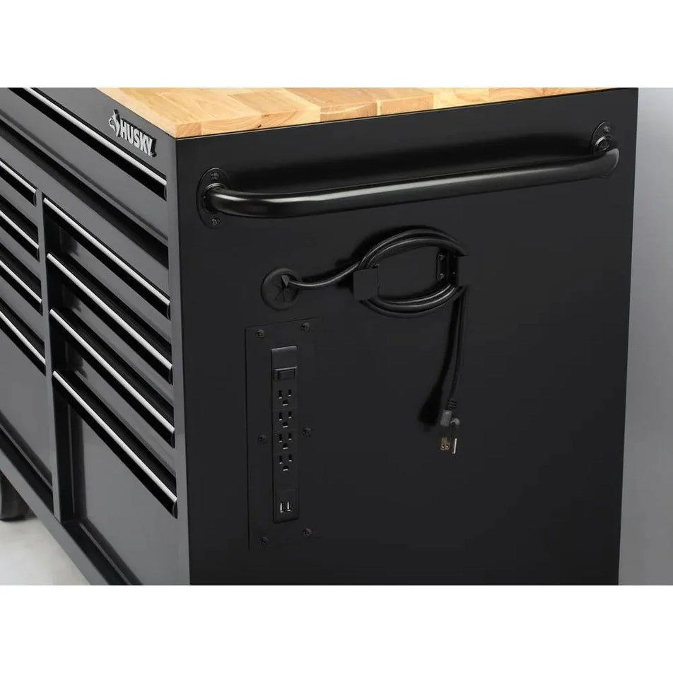 46-in W x 24.5-in D 9-Drawer Mobile Workbench with Hardwood Top and Power Station Gloss Black