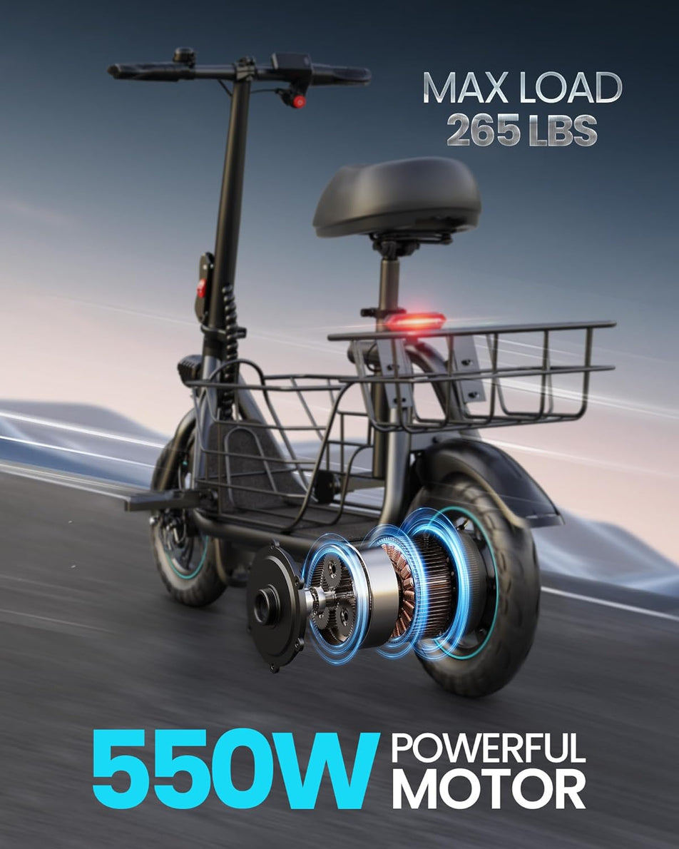 Electric Scooter with Large Basket, 550W Motor