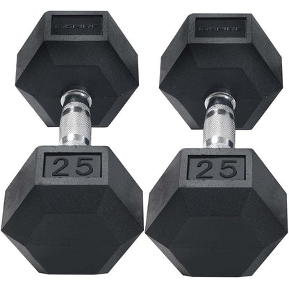 Inspire Fitness 210 lb. (5-30 lb.) Rubber Dumbbell Set with 6 pair Vertical Rack