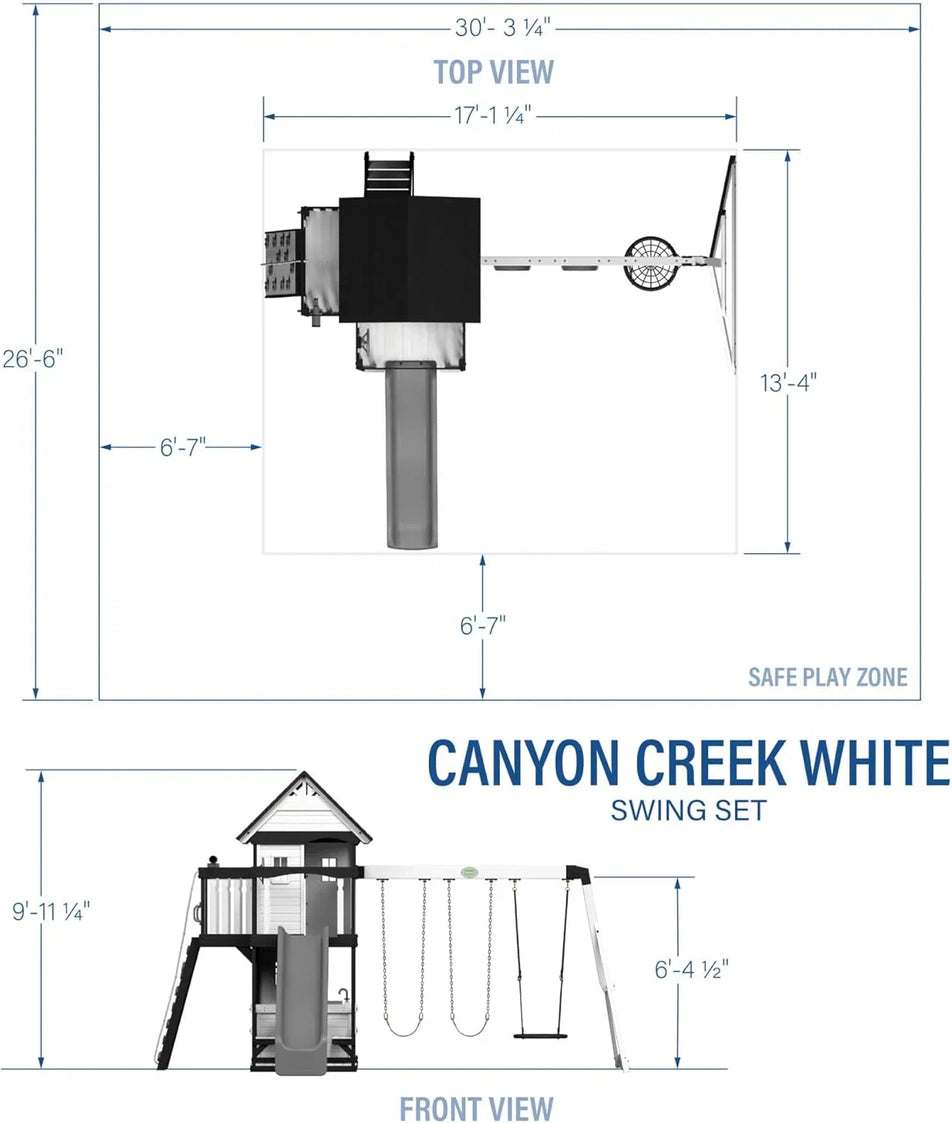 Backyard Discovery Canyon Creek Cedar Wood Swing Set with Wave Slide, Clubhouse, Play Kitchen, Picnic Area, Belt Swings, Web Swing, Rock Wall, Balconies, Playhouse, Step Ladder, Outdoor Playset