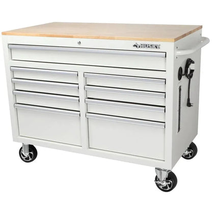 46-in W x 24.5-in D 9-Drawer Mobile Workbench with Hardwood Top and Power Station Gloss Black