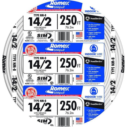Southwire 250 ft. 142 Solid Romex SIMpull CU NM-B WG Wire 28827455